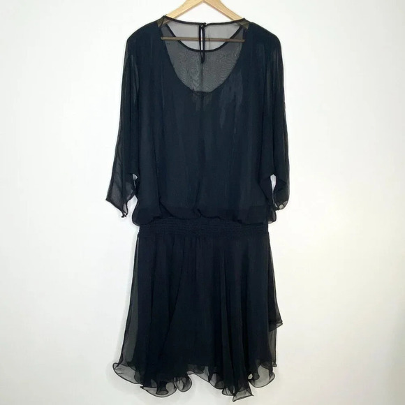 Vintage 80's Spencer Alexis Black Dress 16 Rhinestone Embellished Sheer Sleeve - Picture 3 of 7